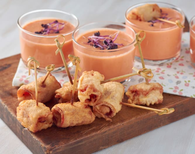 MELÓN CON JAMÓN EN TEMPERATURA CON GAZPACHO DE MELÓN