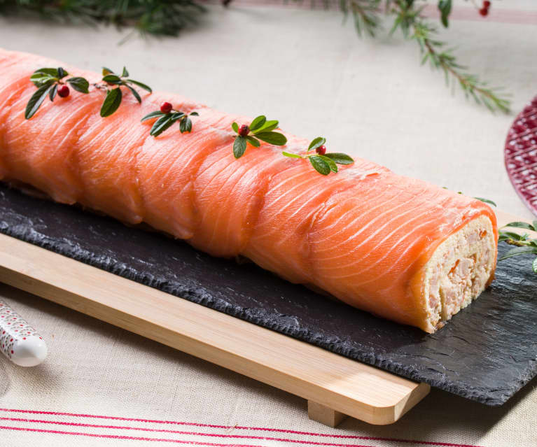 Brazo gitano de langostinos y salmón marinado