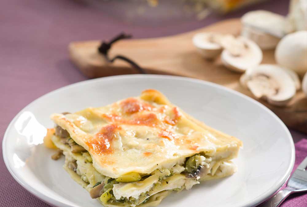 LASAÑA DE ZAPALLO ITALIANO Y CHAMPIÑONES CON QUESO DE CABRA